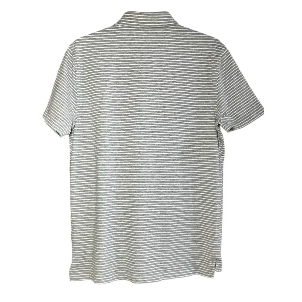 J Crew Slub Cotton Striped Polo in Grey/White Mens M